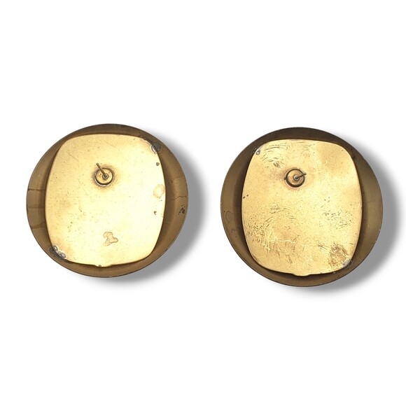 Vintage Large Matte Brushed Gold Silver Tone Domed Post Pierced Earring Modern - Picture 5 of 9
